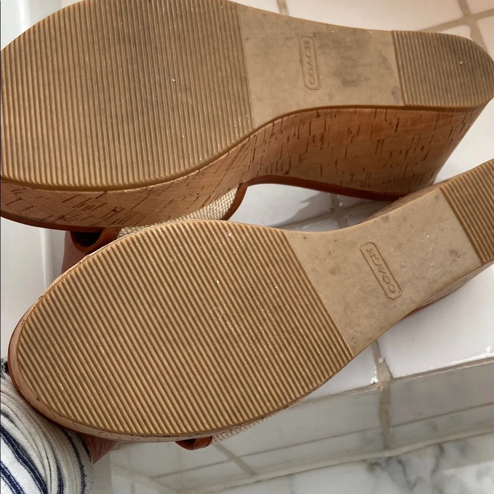 Coach Tan and Cream Slide Wedge Sandals with Rosette Detail - Picture 4 of 6
